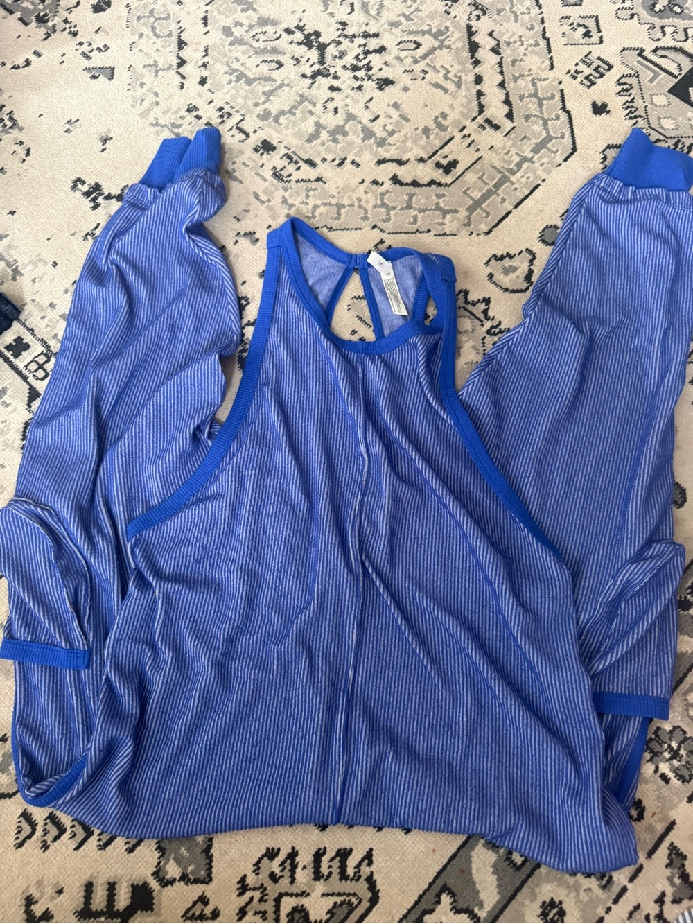 Free People blue ribbed tank and jogger set